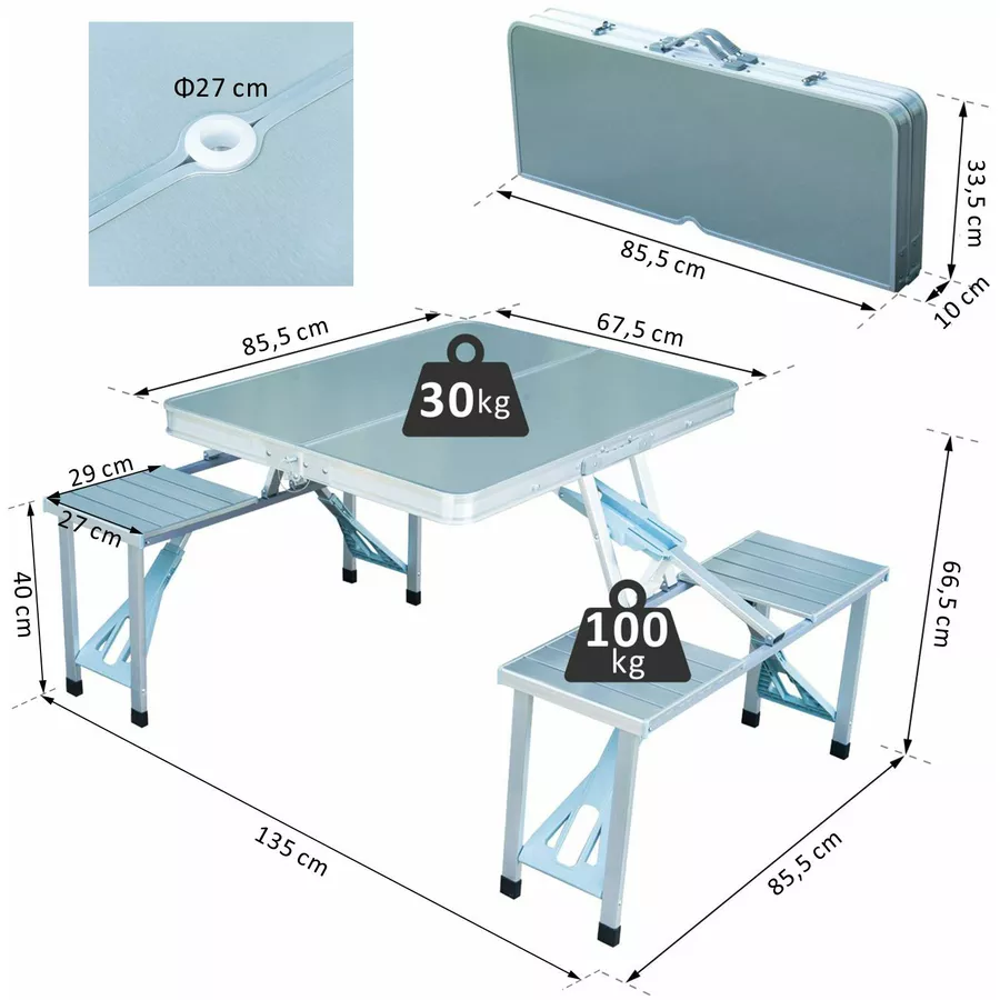 Outsunny Klapptisch mit 4 Sitzer silber