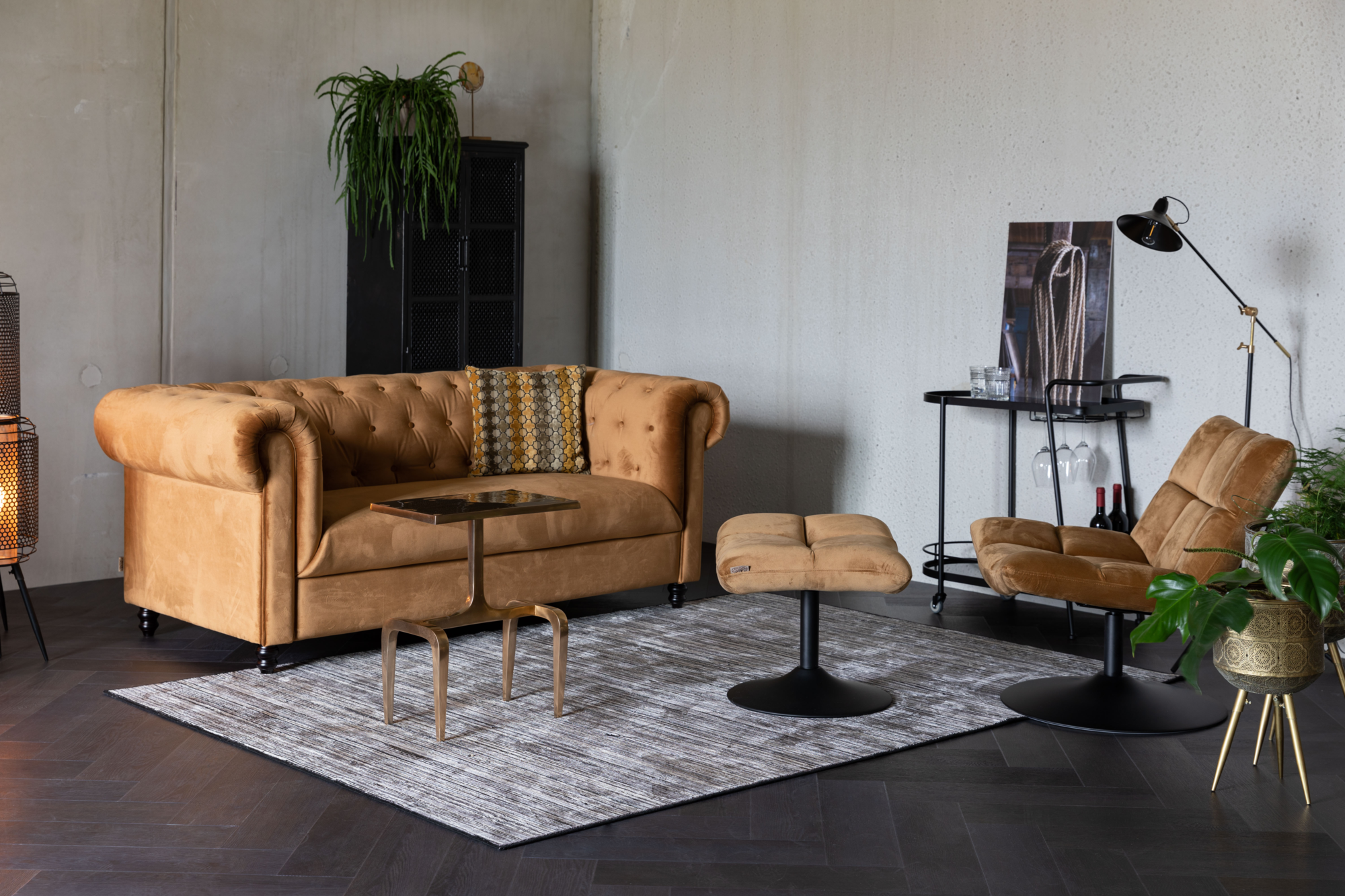 Hocker Bar velvet velvet goud/bruin