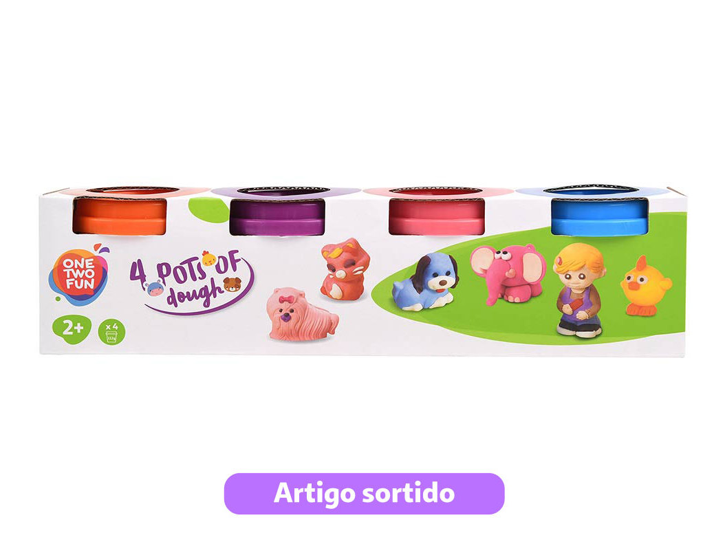 POTE DE PLASTICINA ONE TWO FUN 140G PACK 4 UNIDADES MODELOS SORTIDOS