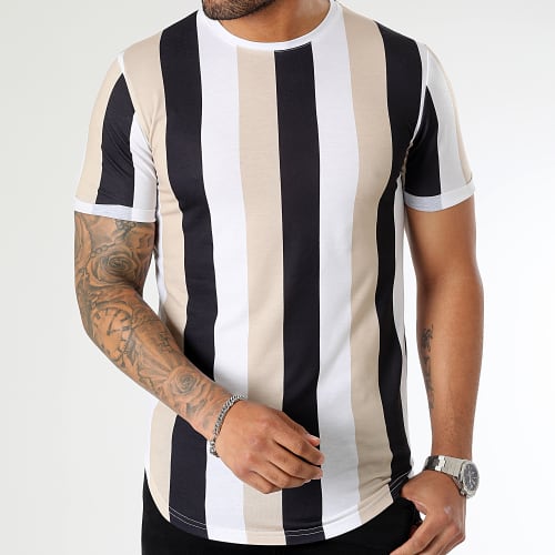 Tee Shirt Oversize A Rayures 2844 Noir Blanc Beige