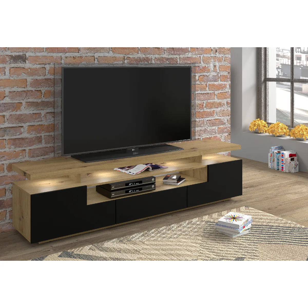BIM Furniture Meuble TV EVA 180 cm | Chêne/Noir