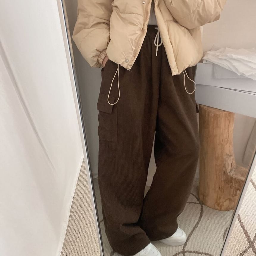 Areumdaun - Corduroy broek met hoge taille en wijde pijpen