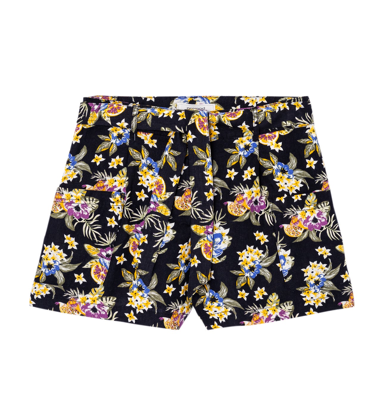 Short en lin imprimé Femme - Imprimé noir