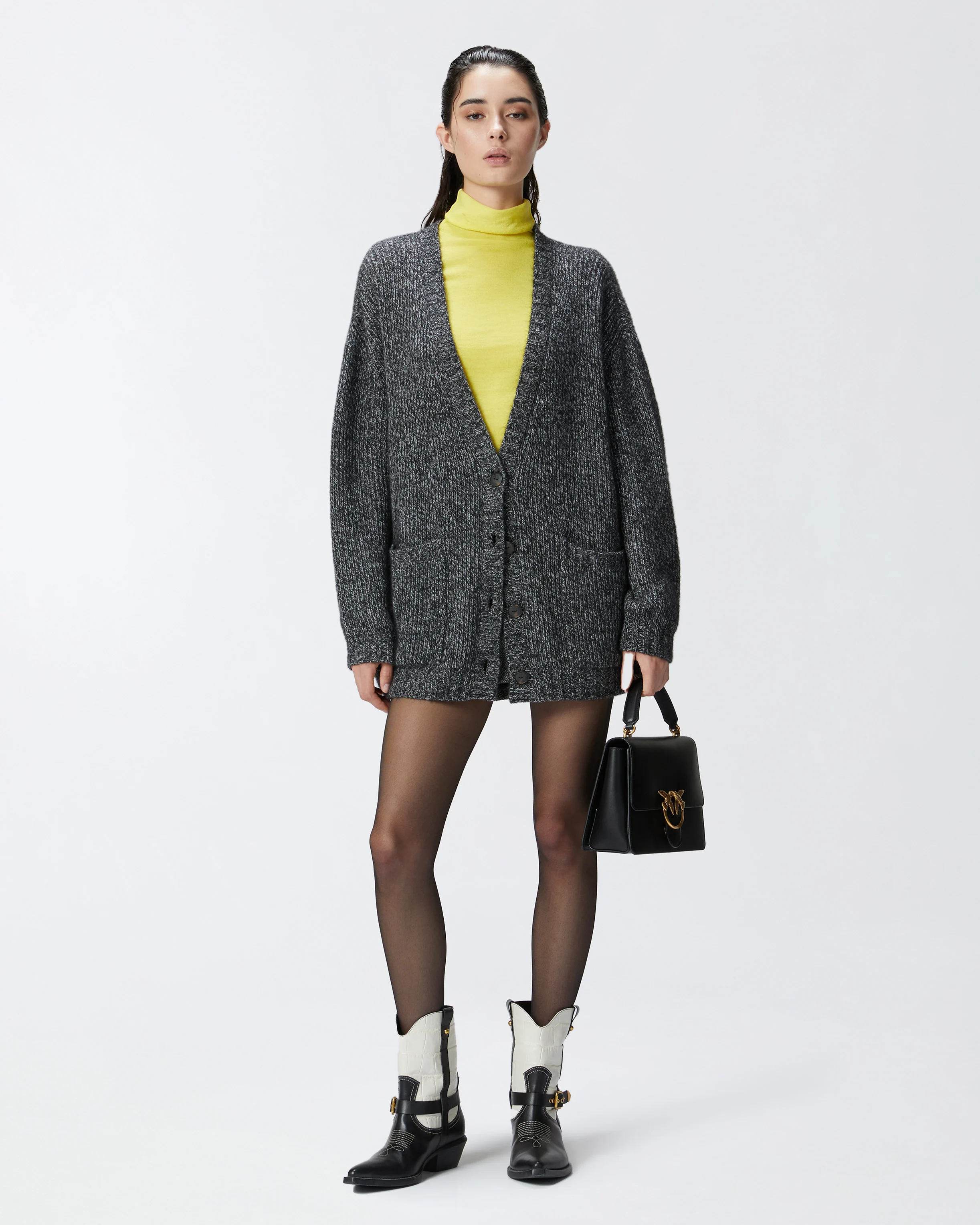 Cardigan côtelé à col v en alpaga mélangé | Multicolore