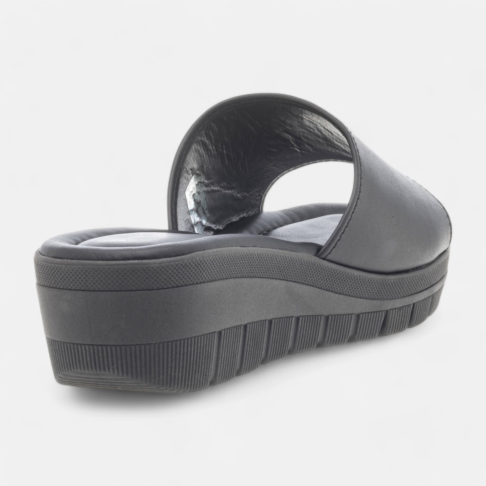 Mules à talon compensé Femme en cuir noir