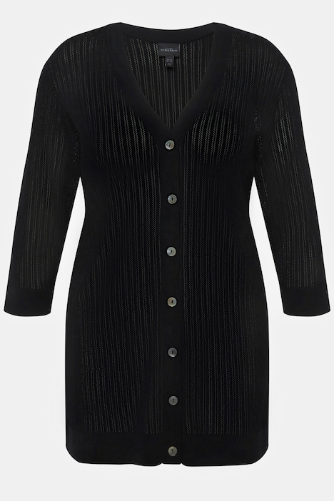 Strickjacke, Strukturstreifen, V-Ausschnitt, 3/4-Arm