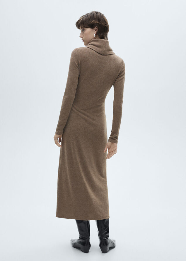 MANGO Knitted turtleneck dress Brown