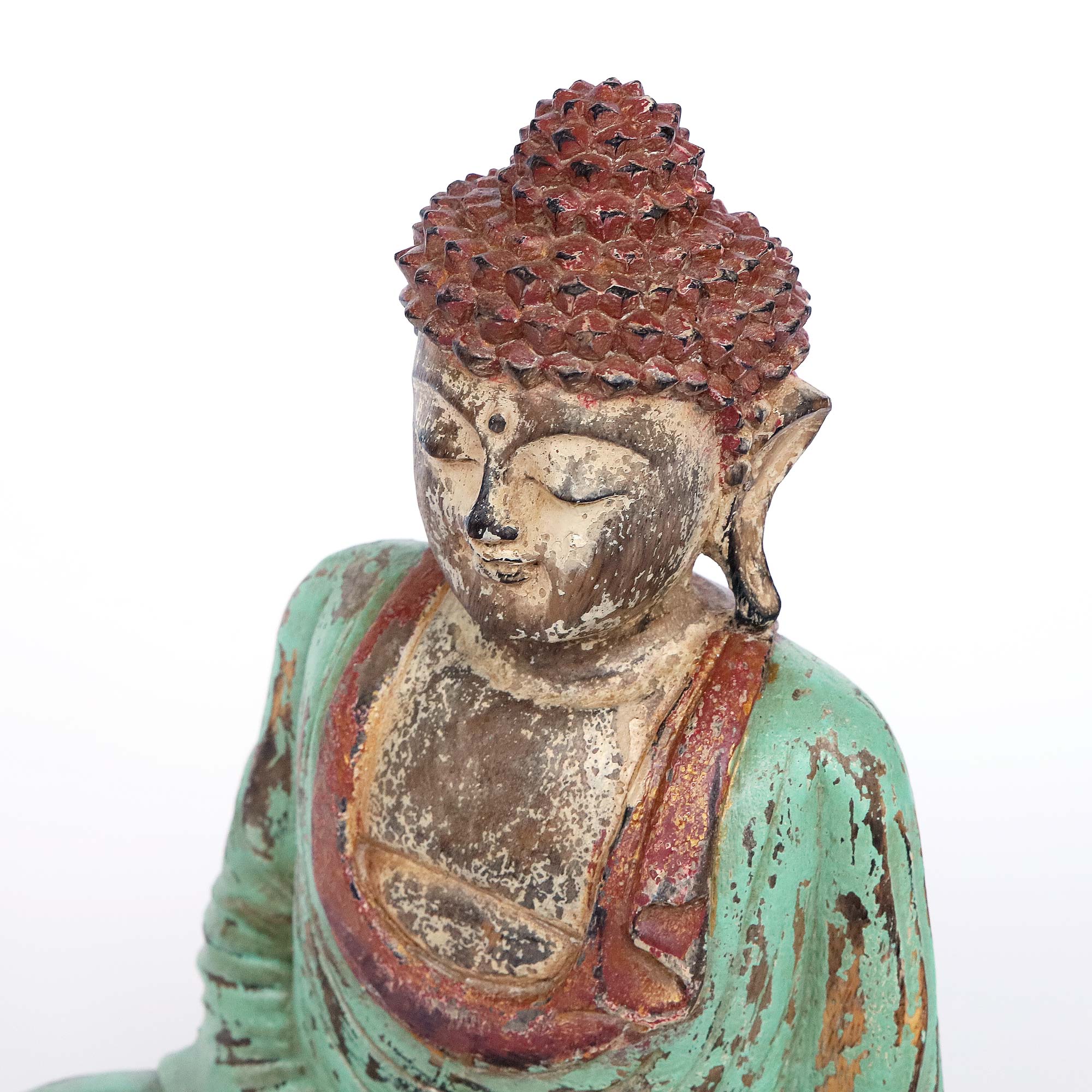 Holzfigur 'Meditierender Buddha', türkis, H 30 cm, B 25 cm, L 13 cm von fischer's lagerhaus