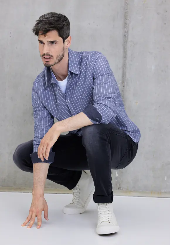 Chambray Hemd mit Streifen - chambray blue