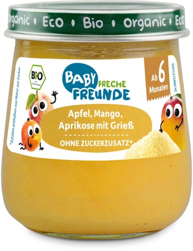 Freche Freunde BIO Gläschen Apfel, Mango, Aprikose mit Grieß