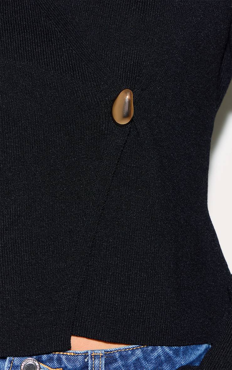 Noir Cardigan Asymétrique En Maille Compacte