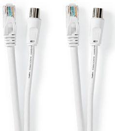 Allteq - Coax + CAT6 Kabel - Wit - Set van 2 - 1,5 Meter - Dubbele Afscherming