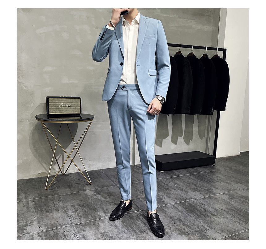 Deepwood - Set: Effen blazer met één knoop + taps toelopende pantalon