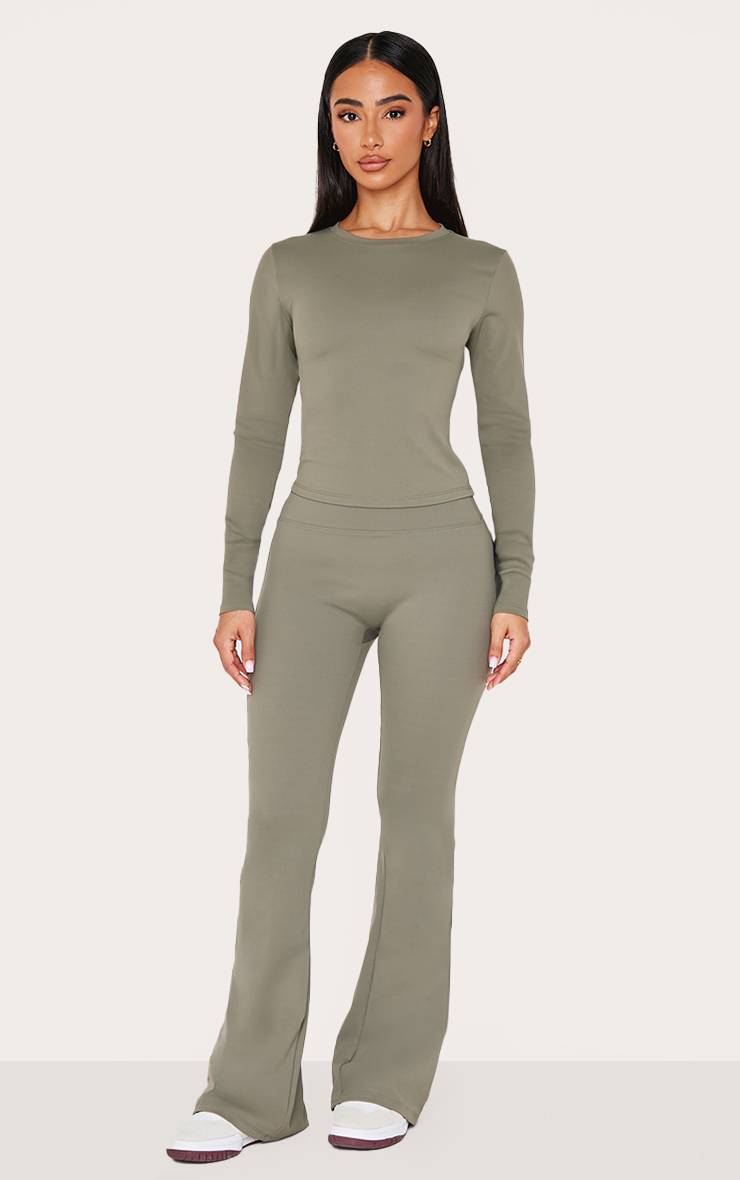 Vert Olive Pantalon De Yoga Évasé Taille Haute Sculptant Petite
