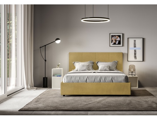 ITYHOME - Lit coffre mika 140x200 microfibra ocre