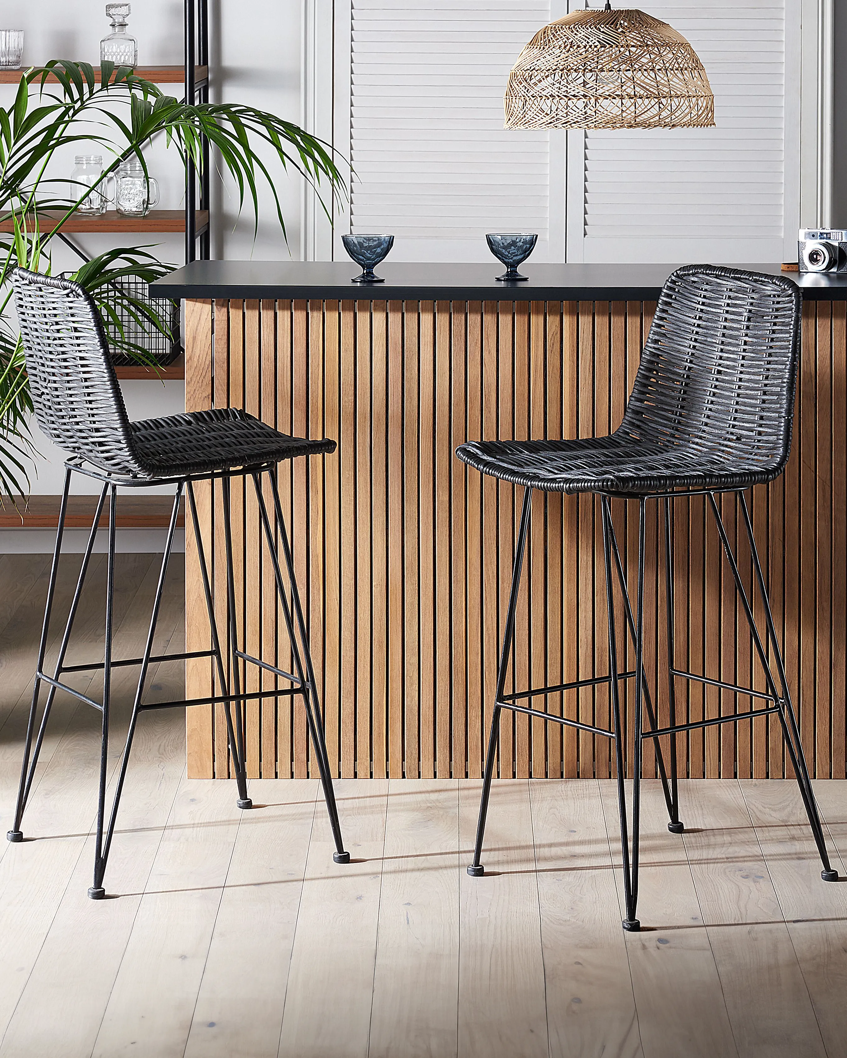 Set van 2 barstoelen CASSITA Rotan Zwart