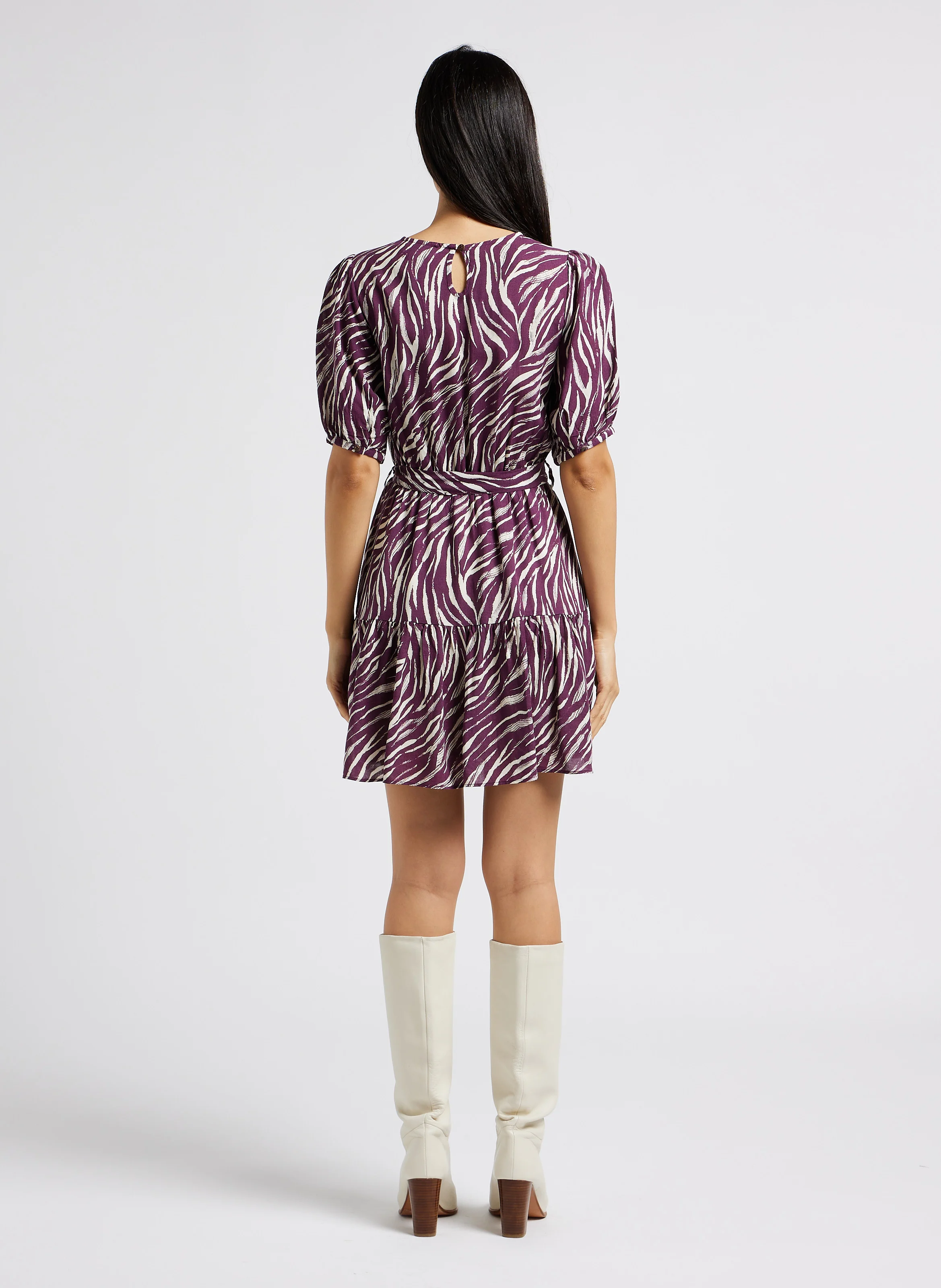 LAUREN - Robe courte droite col rond à imprimé | Rose