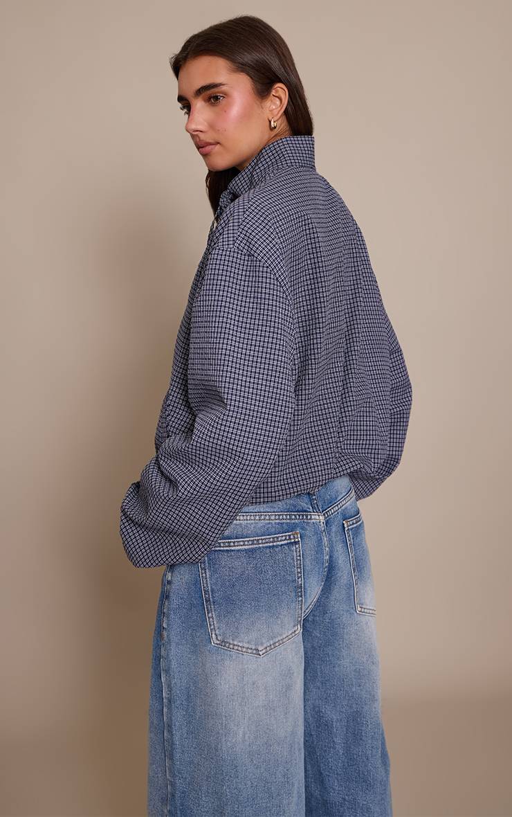 Bleu Chemise À Carreaux À Manches Longues Avec Col Montant Et Détail Nœud