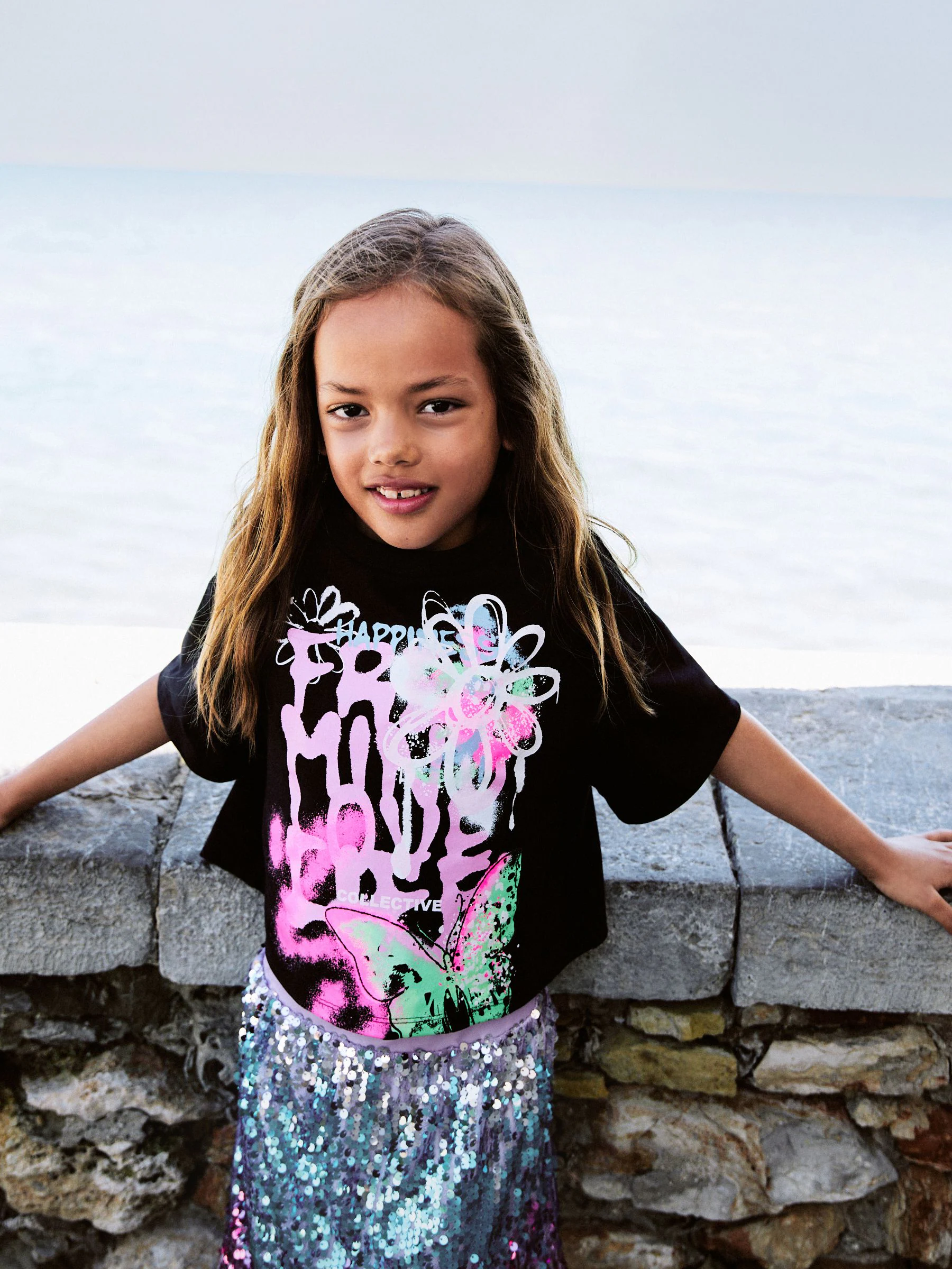 Zwart/roze - Sequin Skirt and T-Shirt Set (3-16yrs)