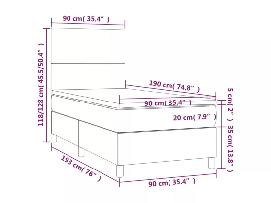 Sommier tapissier et matelas et LED Bleu foncé 90x190cm Velours
