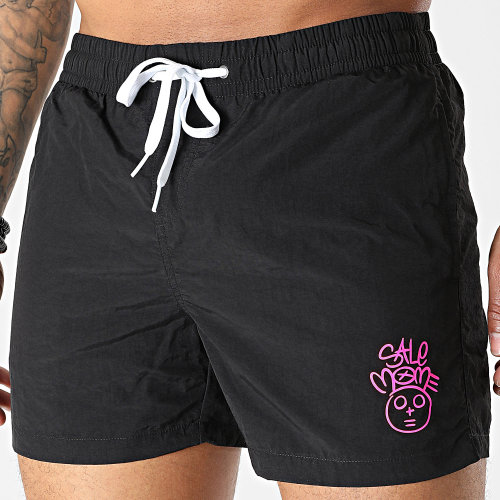 Short De Bain Toto Noir Rose Fluo