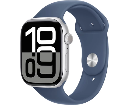 Apple Watch Series 10 GPS 46mm Silver Aluminium Case with Denim Sport Band - M/L