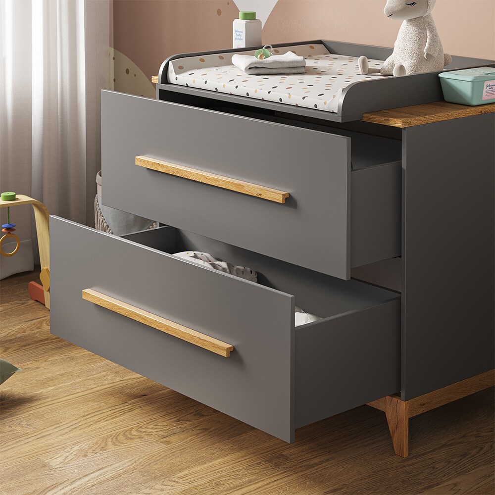 VitaliSpa Wickelkommode Malia 108 x 98 cm, Grau Eiche, Wickeltisch inkl. Wickelauflage