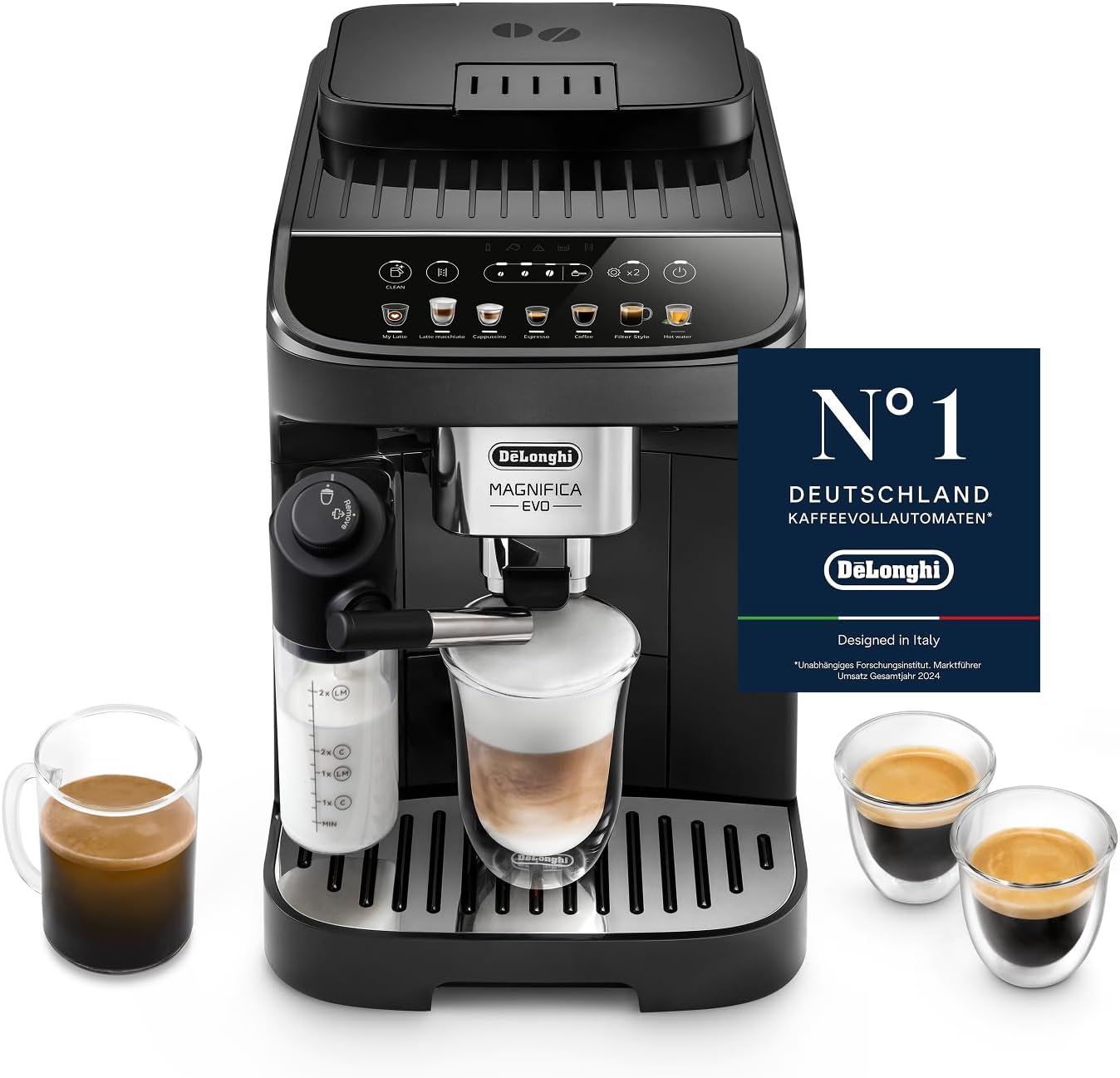 De'Longhi Magnifica Evo - Perfetto Kaffeevollautomat mit LatteCrema-Milchaufschäumer, 7 One-Touch-Getränke, Cappuccino, Espresso Kaffeemaschine, Soft-Touch-Bedienfeld, Schwarz (ECAM292.81.B)