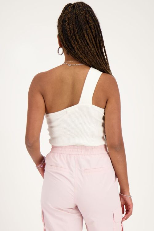 Witte one-shoulder top met gedraaid effect