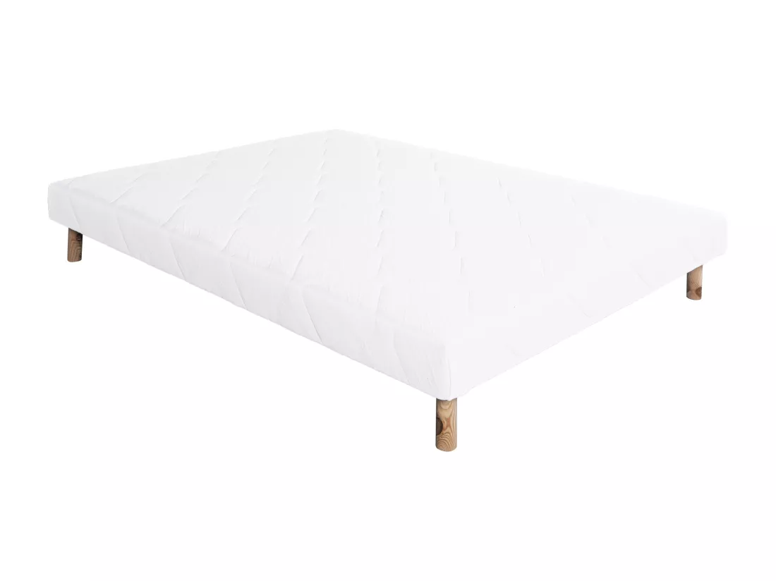 Sommier tapissier 90x190, blanc, Gamme Prestige Hôtel, bois massif + pieds offerts