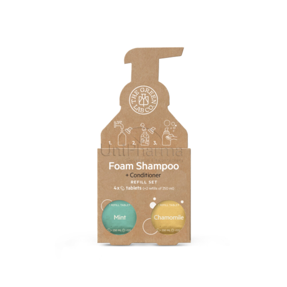 The Green Lab Co Navul Set Schuimende Shampoo Tabletten Munt & Kamille4 stuks