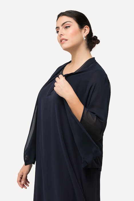 Chiffonjacke, Oversized, Schalkragen, 3/4-Arm