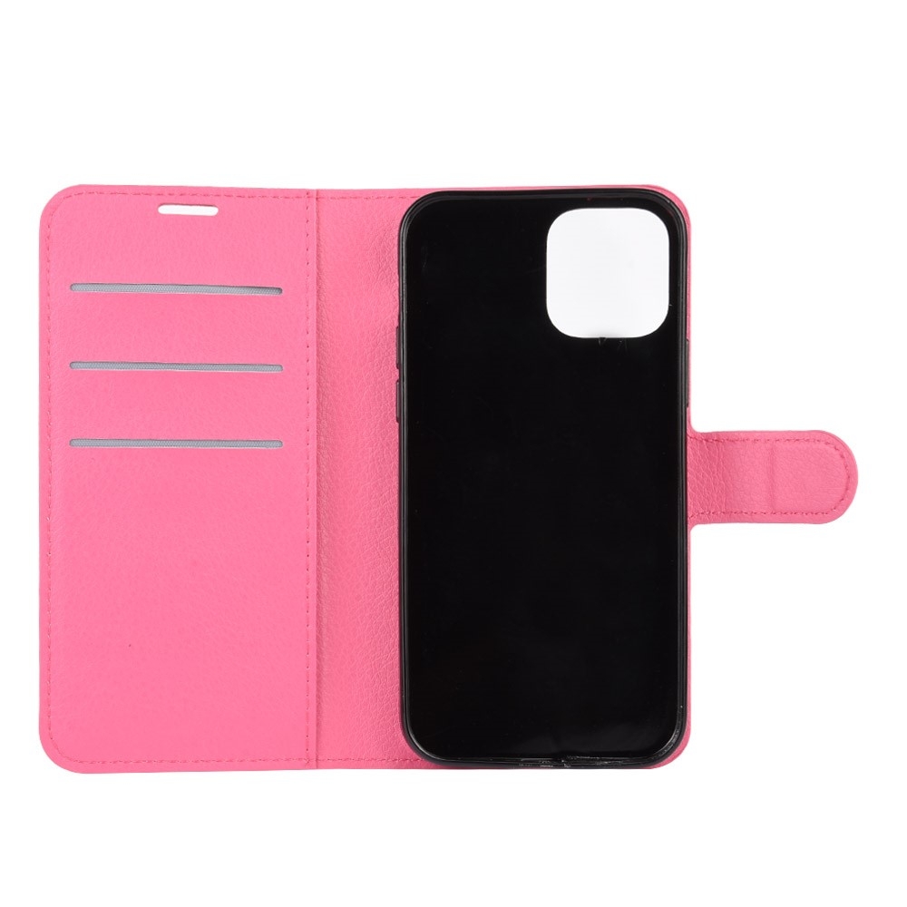 iPhone 12 / iPhone 12 Pro Leder Tasche Flip Cover Litchi Look - Pink