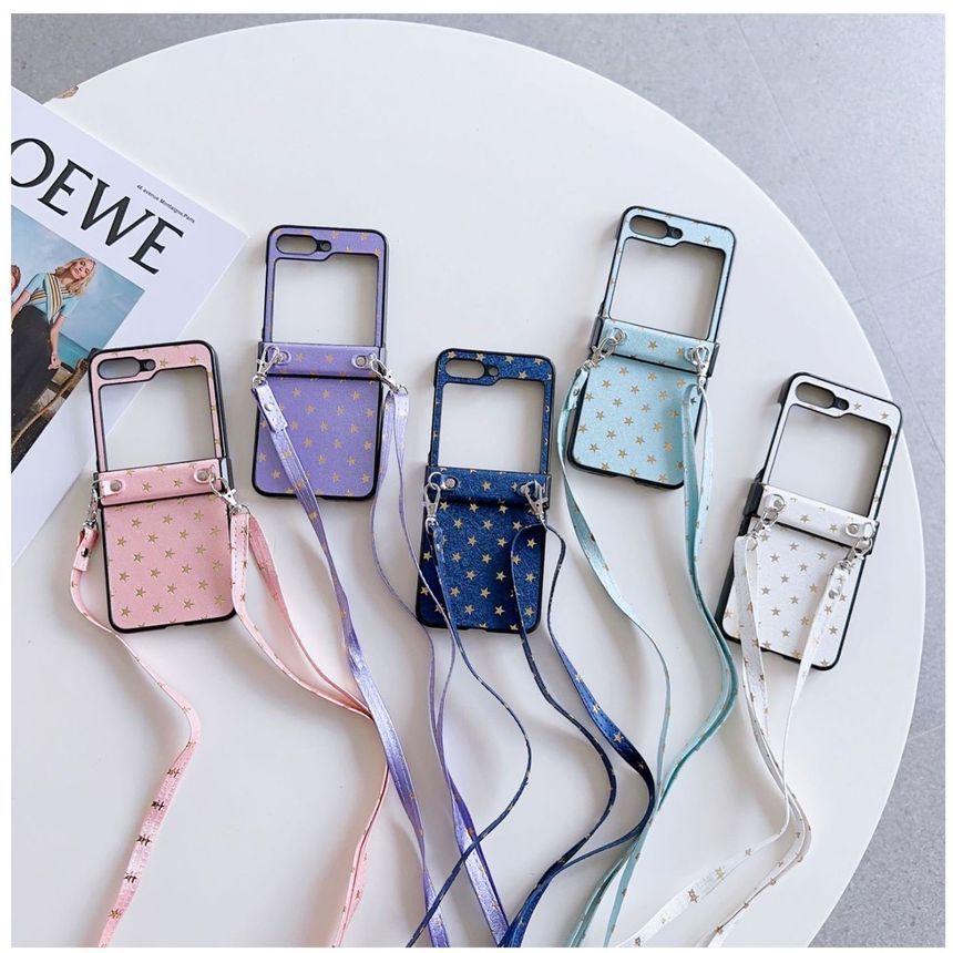 Edgin - Mobiele telefoonhoesje met sterrenpatroon en crossbody-koord - Samsung Galaxy Z Flip 3 / Flip 4 / Flip 5