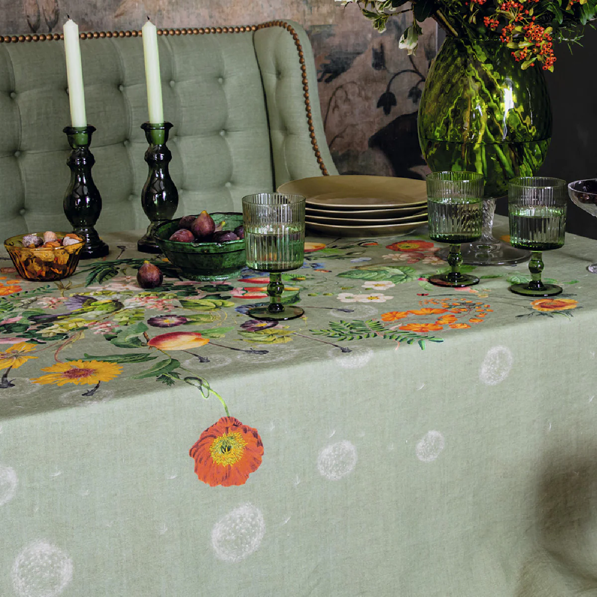 Nappe métis lin & coton vert 155x225 Garnier Thiebaut