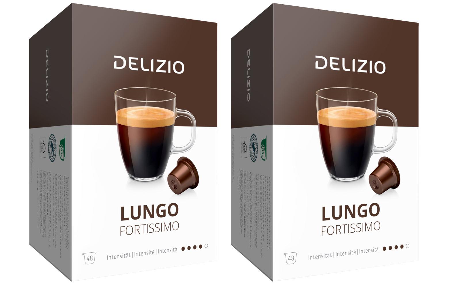 Kaffeekapseln Lungo Fortissimo 2 x 48 StückKunststoffkapseln für das Delizio-System