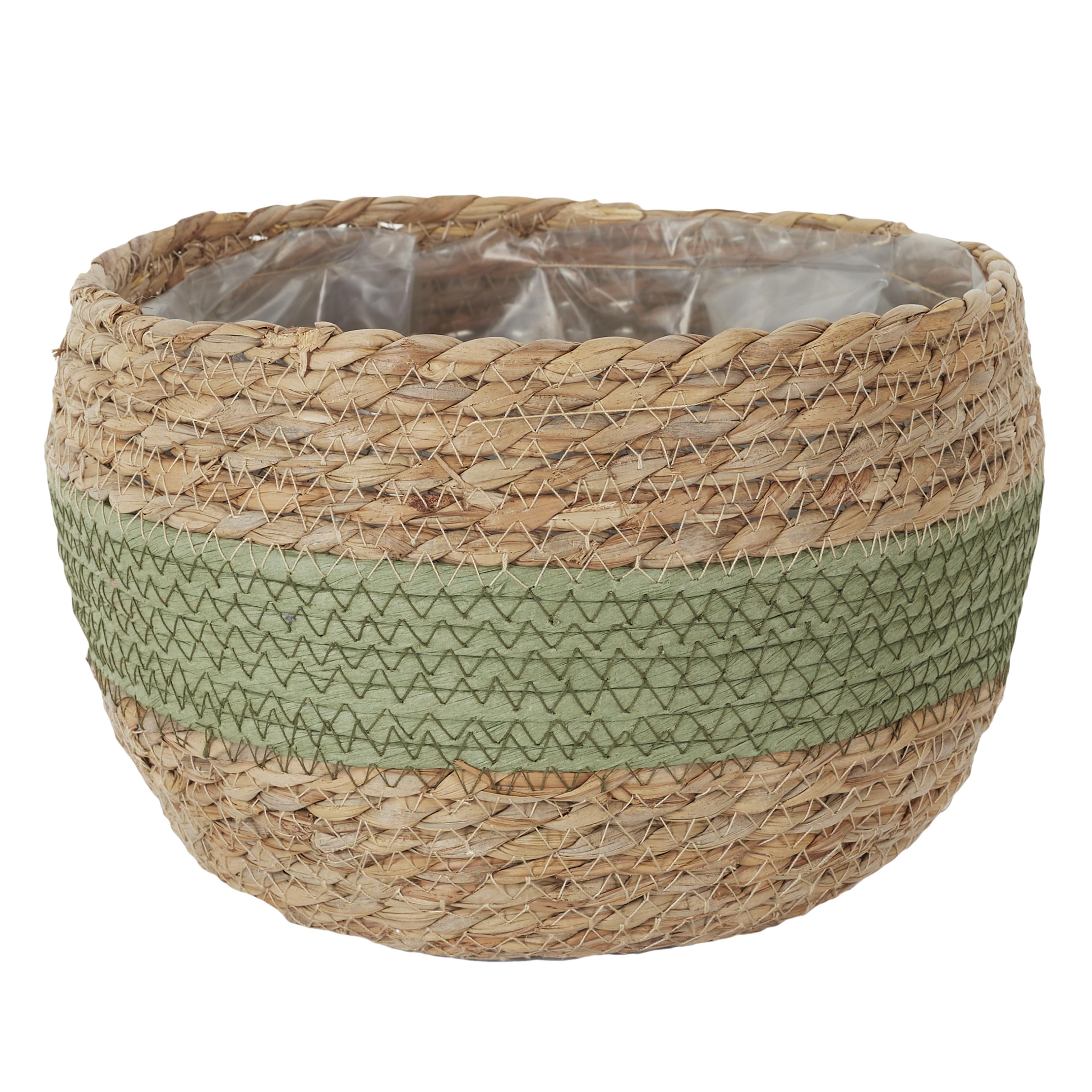 CACHE POT FIBRE VEGETAL BANDE VERTE 23X16CM