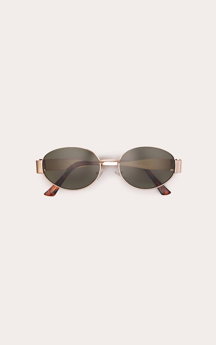 Doré Lunettes De Soleil Ovales Monture Métallique Verres Verts