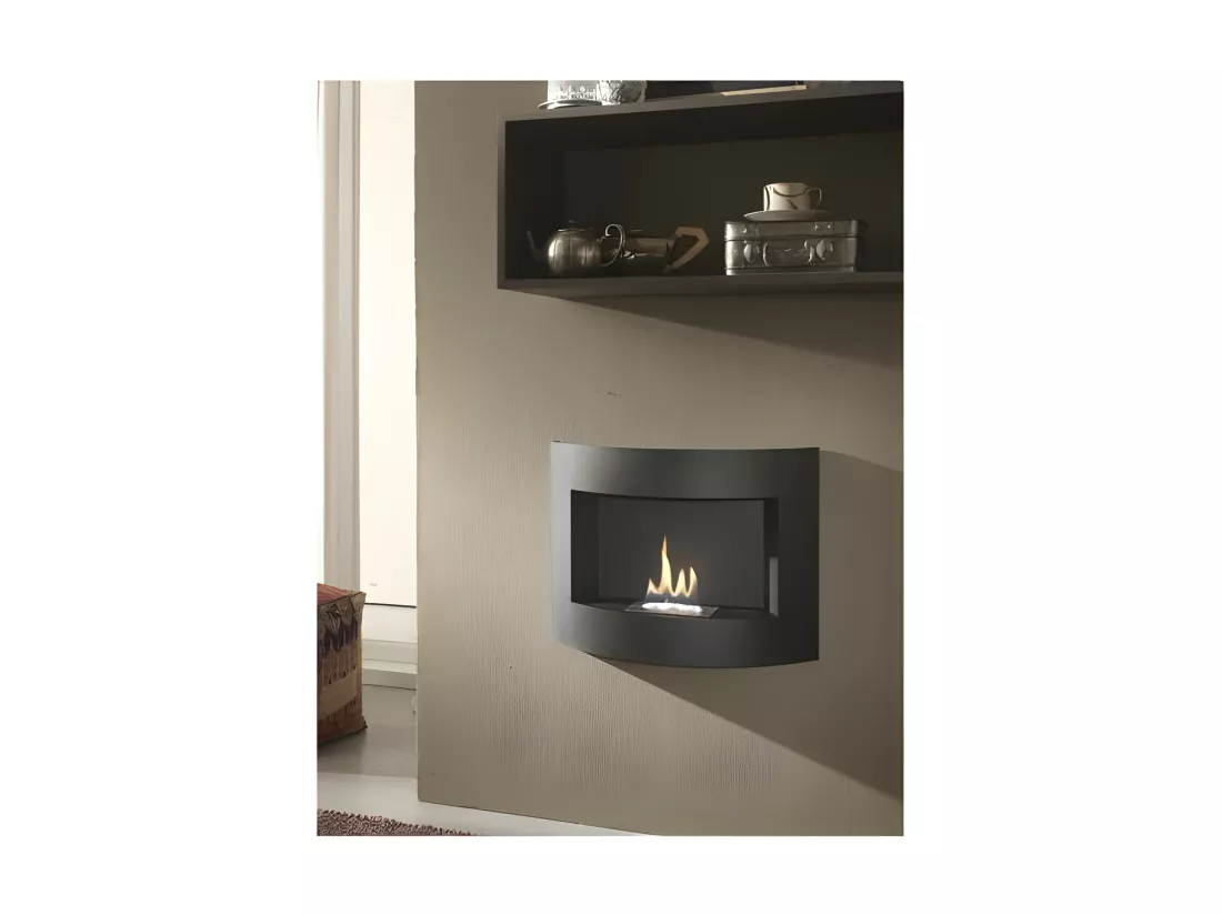 Cheminée bio bioéthanol murale design noire 63 x 15,5 xh 45 cm