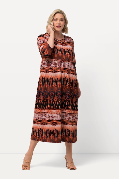 Jerseykleid, A-Linie, Zierbänder, Rundhals, 3/4-Arm