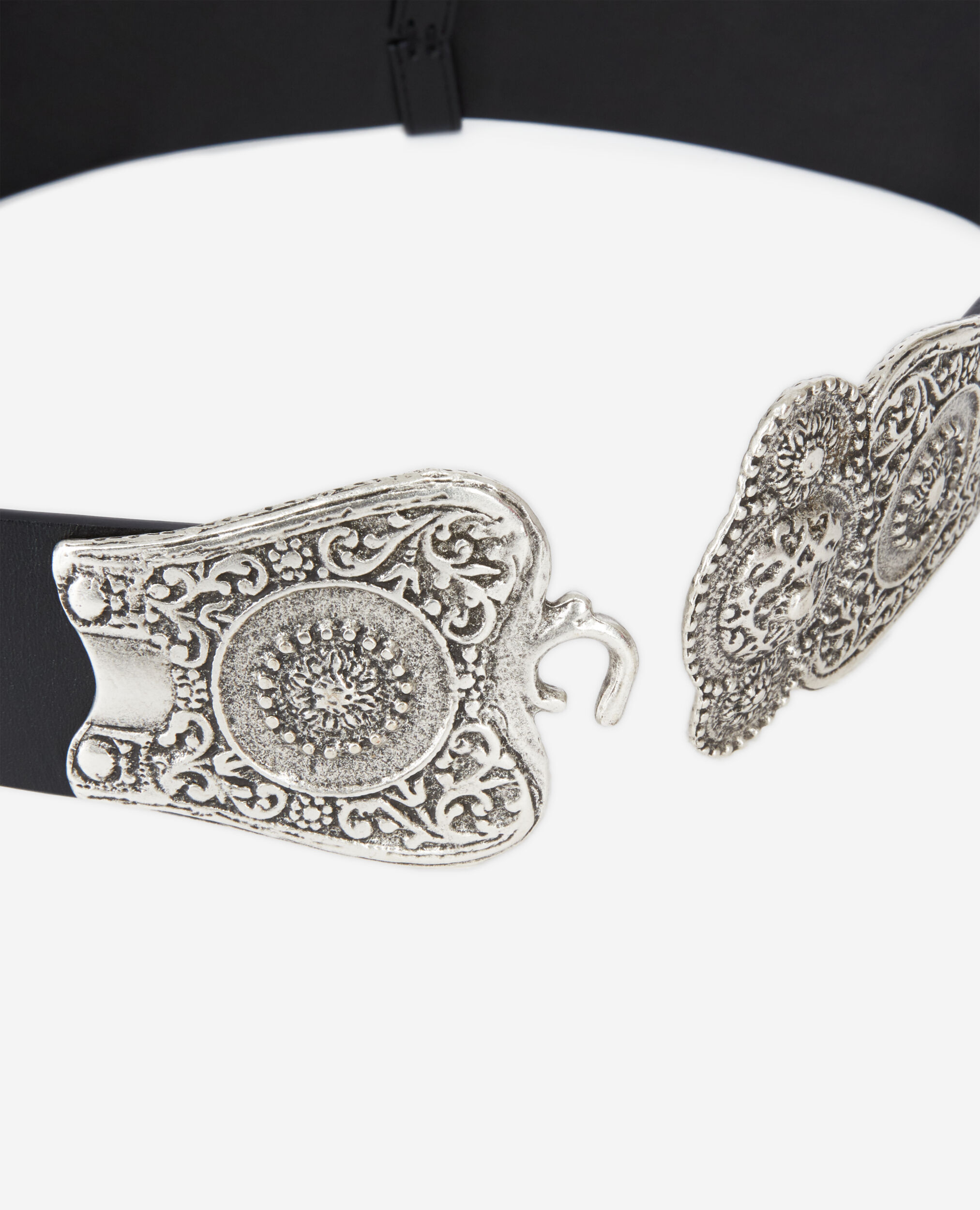 Ceinture noire large en cuir avec grande boucle Western