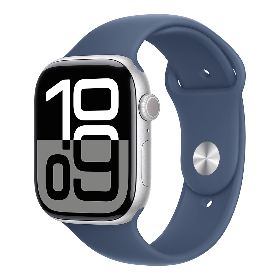 Apple Watch Series 10 GPS + Cellular - Aluminium Argent - Bracelet Sport Denim - 46 mm - Taille M/L
