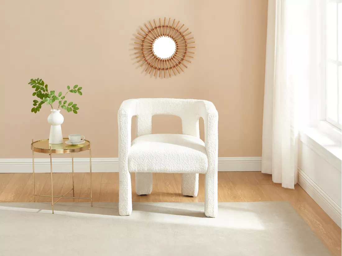Lot de 2 chaises avec accoudoirs en tissu bouclette et métal - Blanc - SOFANA de Pascal MORABITO