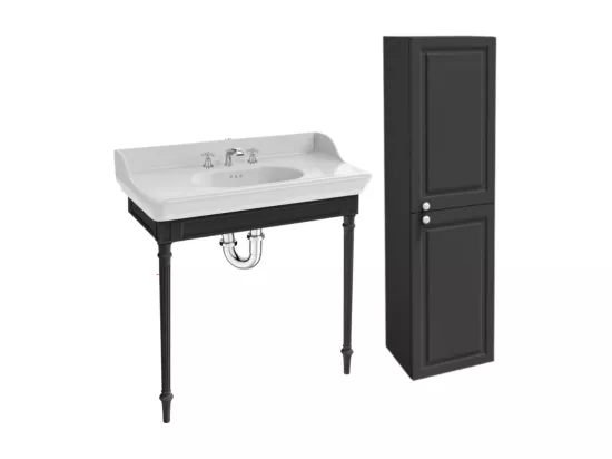 Console JACOB DELAFON Cléo 1889 avec plan vasque 3 trous + colonne droite + mélangeur croisillon lavabo chromé + siphon chromé