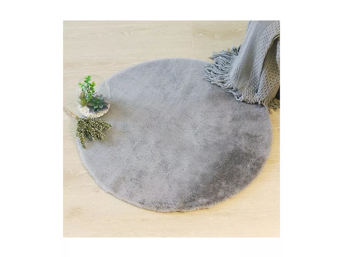 Tapis en Fourrure Grise Extra Doux D 80 cm