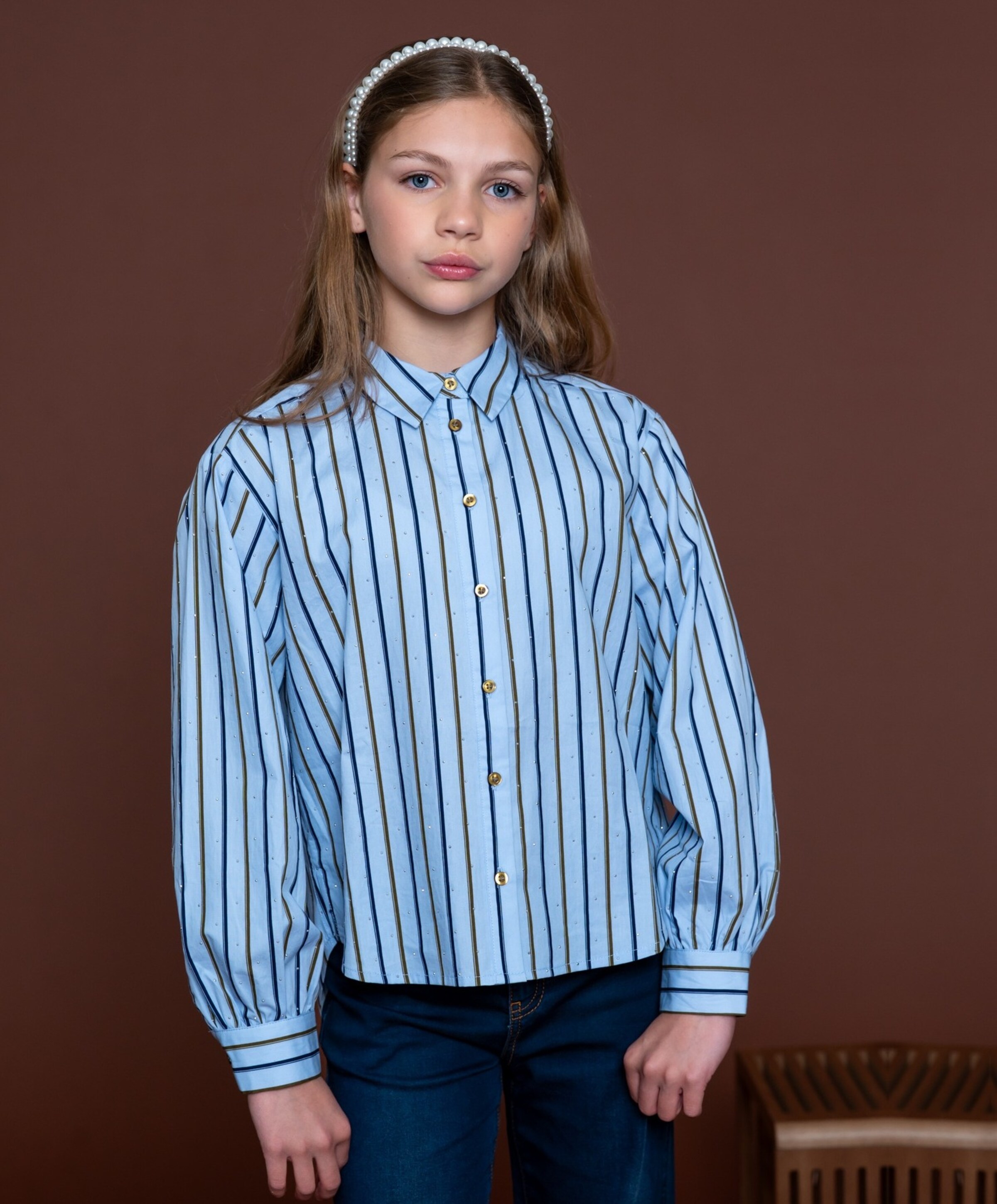 Geisha Meisjes blouse lange mouw blauw