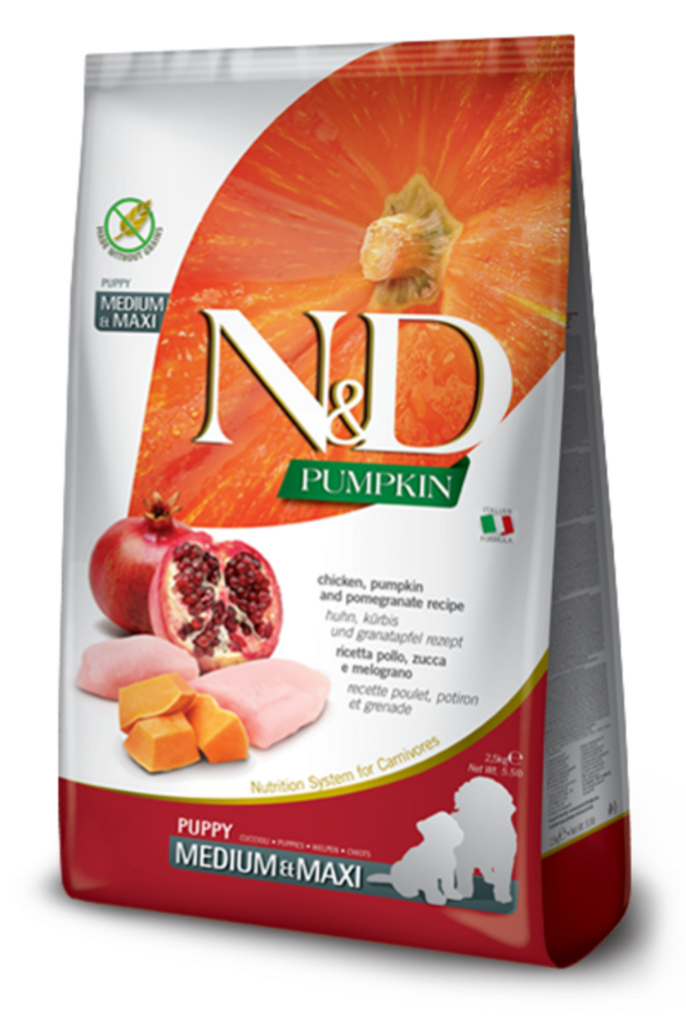 Croquettes n&d potiron poulet & grenade chiot medium/maxi 2,5 kg