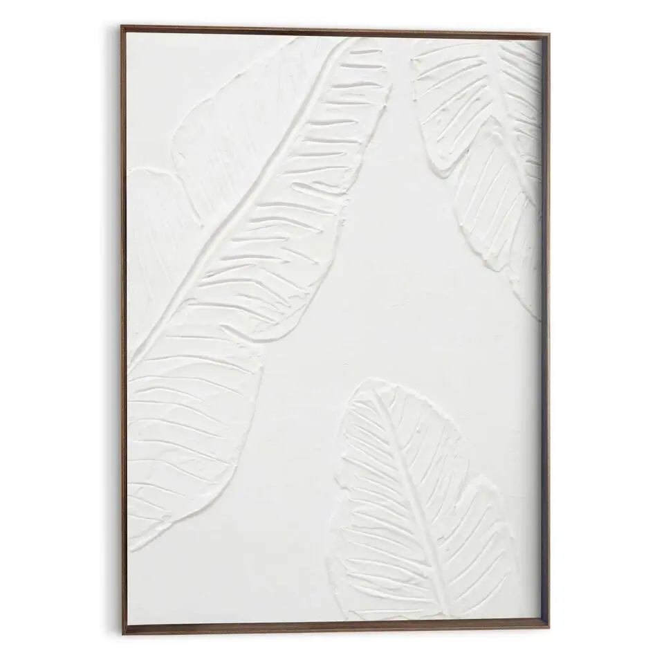 Schilderij met reliëf – walnootkleur Tropische bladeren - 70x50cm