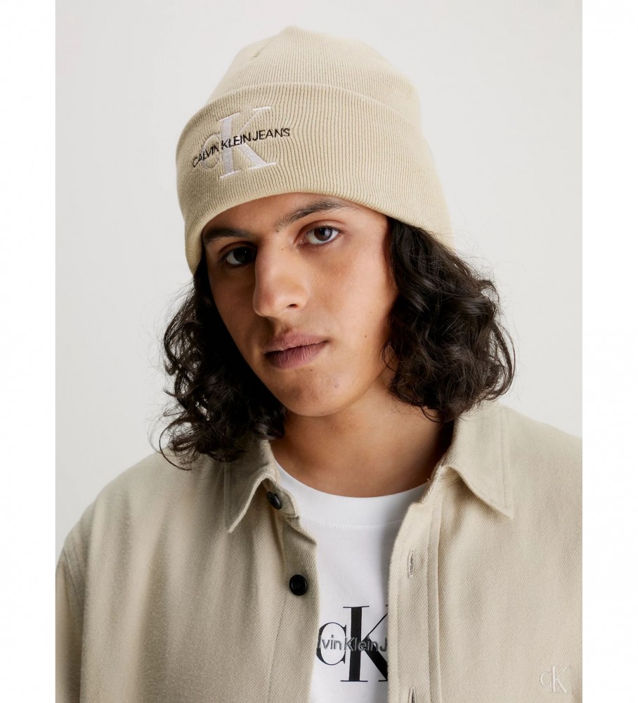 Gorro de malha de algodão Calvin Klein com logotipo bege