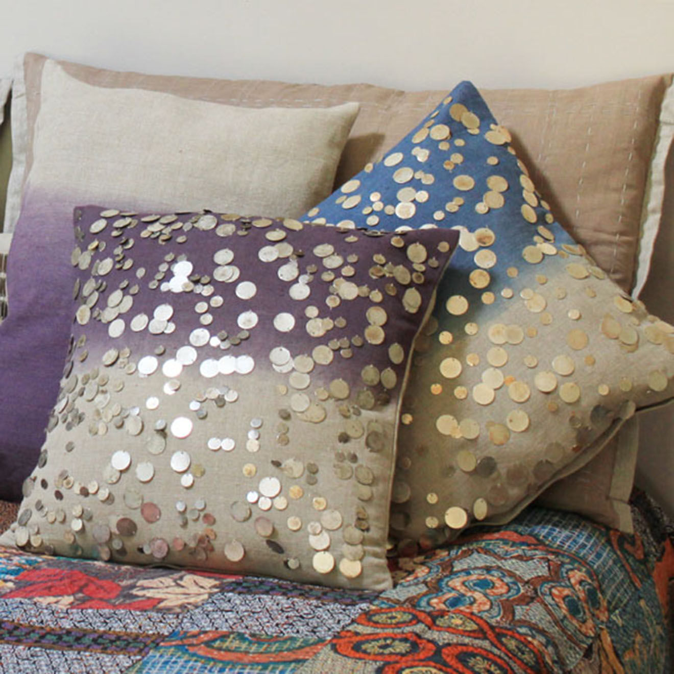 En Fil d'Indienne Housse de Coussin Gipsy Tie & Dye violette - 40x40 cm